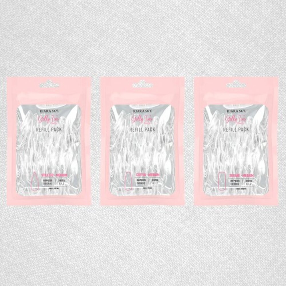 (NEW) Kiara Sky Gelly Tips Refill Packs x 9: Stiletto M, Coffin M, Square M